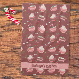 Köksdukar för Festive Cocoa Mugg Mönster Helgdag Kökshandduk