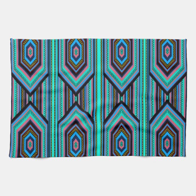 Köksdukar Mexican Inca Stripe (1) Tealblå Kökshandduk (Horisontell)