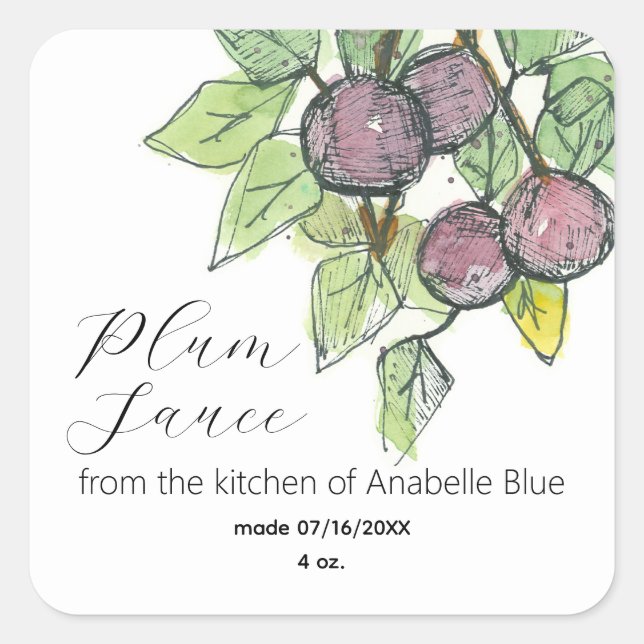 Köksfärgsfrukt Canning Burk-etikett Fyrkantigt Klistermärke (Framsida)