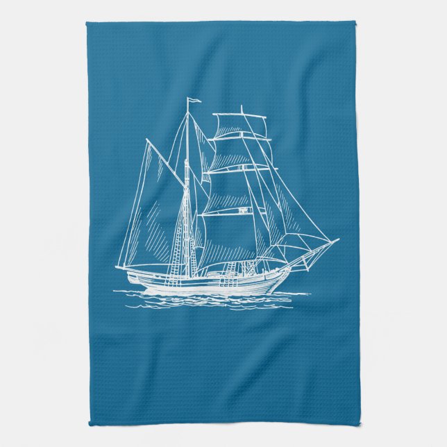 Kökshandduk Blue segelbåt frakt nautical (Vertikal)
