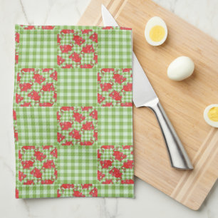 Kökshandduk: Cute Red Dragons på Grönt Gingham Kökshandduk