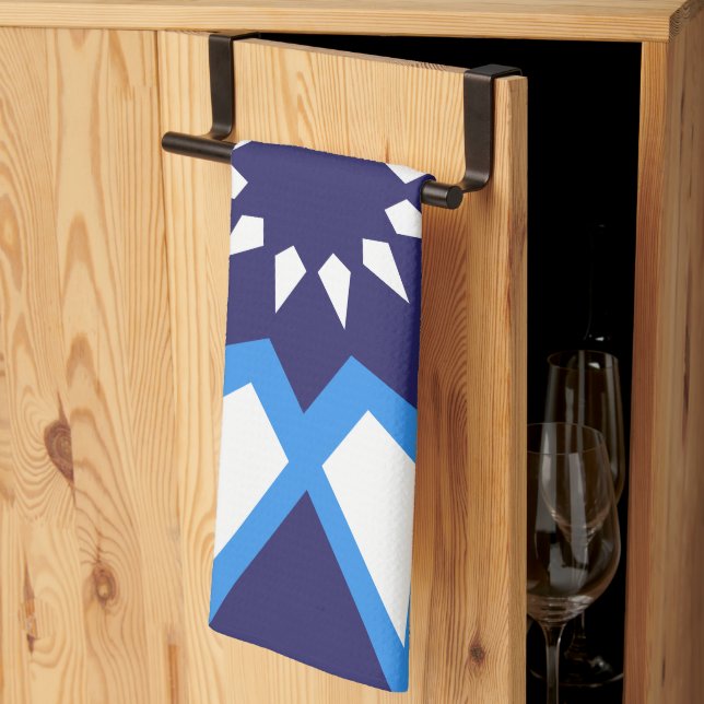 Kökshandduk för marockansk blått och vitt Mönster (Thirds Fold)