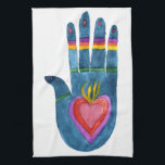 Kökshandduk för regnbåge i händer hamsa handflatan<br><div class="desc">Torka av köket med den här söta handduken. Gör en underbar husuppvärmning eller en bröllop-gåva! Kolla min butik för att hitta den motsatta handen också. Du kan anpassa den och även lägga till text. Kolla min butik för mycket mer färg och mönster!</div>