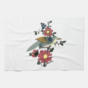 Kökshandduk med fågeln och blomman