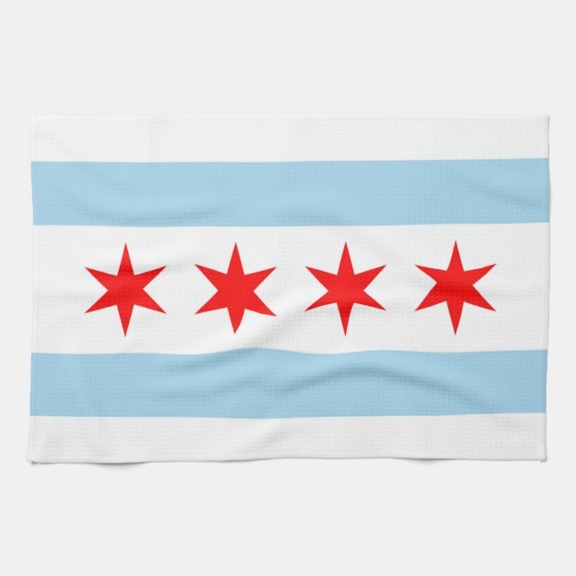 Kökshandduk med Flagga av Chicago, Illinois (Horisontell)