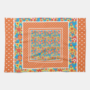 Kökshandduk, Orange Blommigt, Polka dots Mönster Kökshandduk