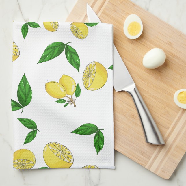 Kökshanddukar med saftiga citroner och grönt löv (Vikt i Fjärdedel)