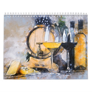 Kökskaffekryddor Livsmedels Vin konstnärliga kalen Kalender