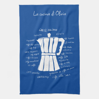 Kökskonst Italienska Espresso-kaffmockblått Kökshandduk