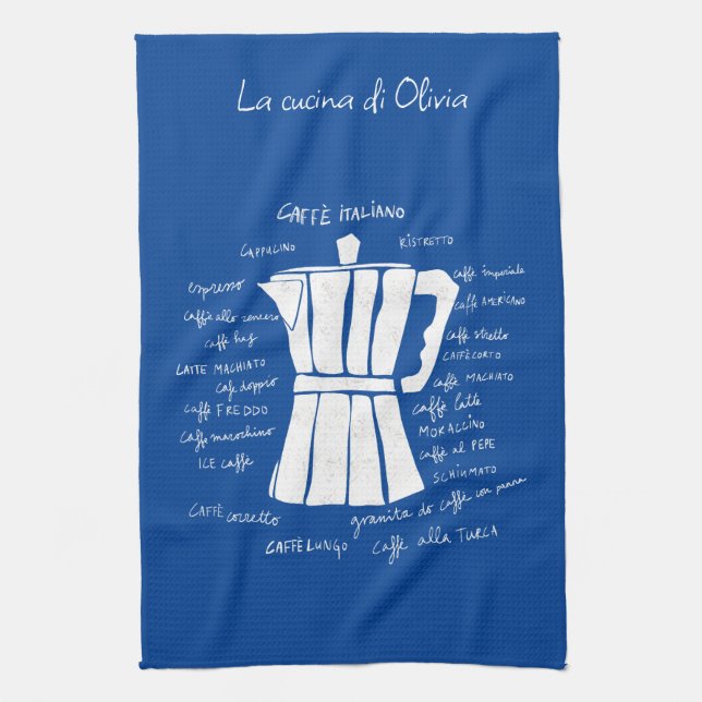 Kökskonst Italienska Espresso-kaffmockblått Kökshandduk (Vertikal)