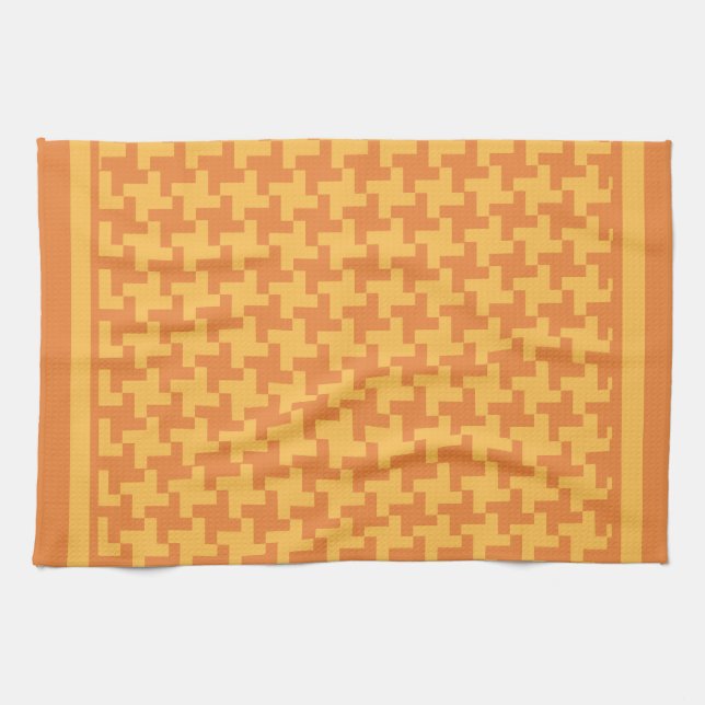 Kökskorn eller Tea Towel, Orange Dogstooth Check Kökshandduk (Horisontell)