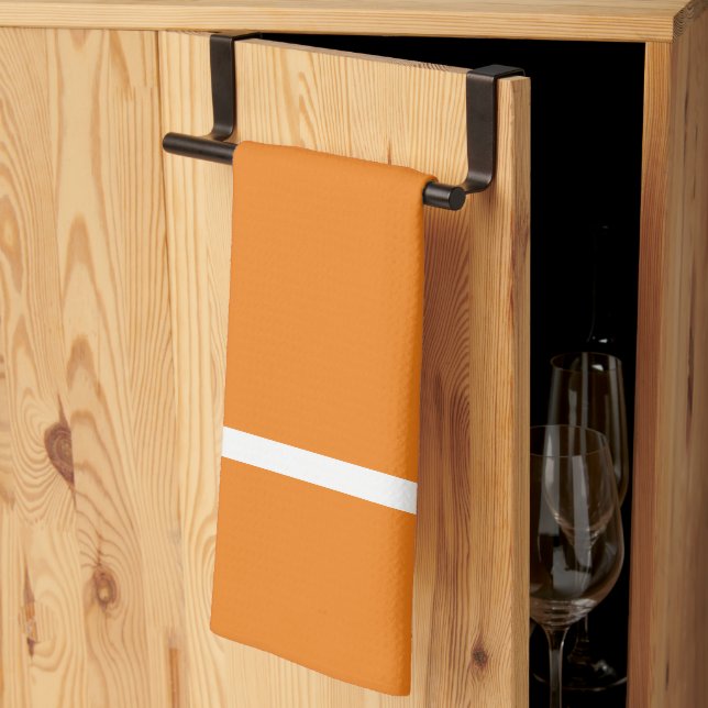 Kökslinne Orange med vit Rand Kökshandduk (Thirds Fold)