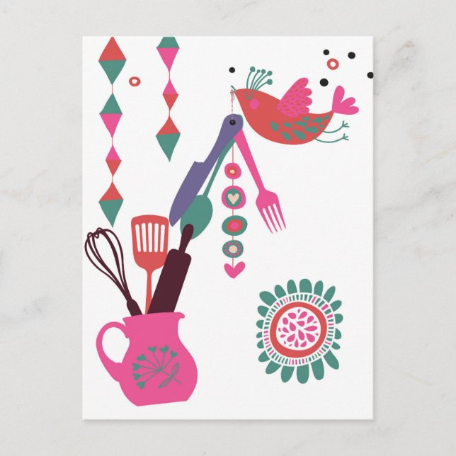 Köksmaterial i land - silvret på blommigten. vykort (Framsida)