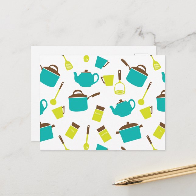 Köksmaterial, köksartiklar, köksartiklar, köksarti vykort (Fram/Back In Situ)