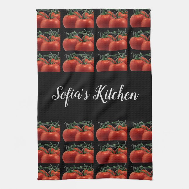 Köksomvand handduk med tomatmönster och monogram kökshandduk (Vertikal)