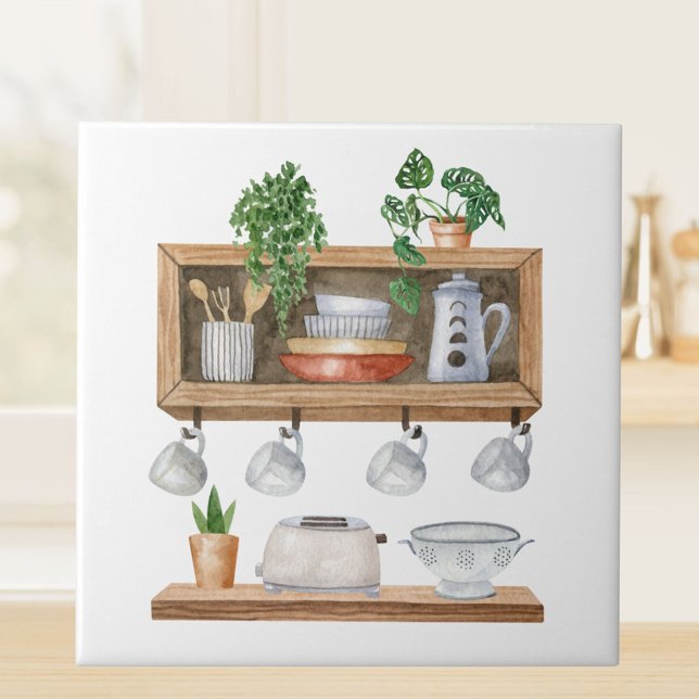 Köksredskap i akvarell Boho-stil Kakelplatta (Close up)
