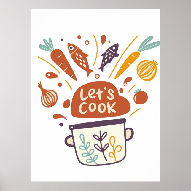 Köksscen med texten "Let's Cook" - Poster (Framsidan)