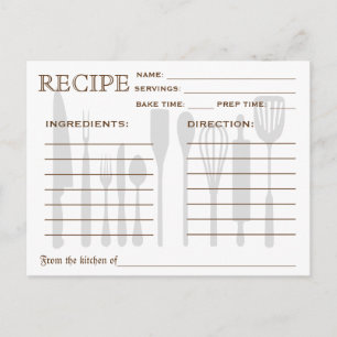 Köksstrimlad Verktyg för Retro Recipe-kort Vykort