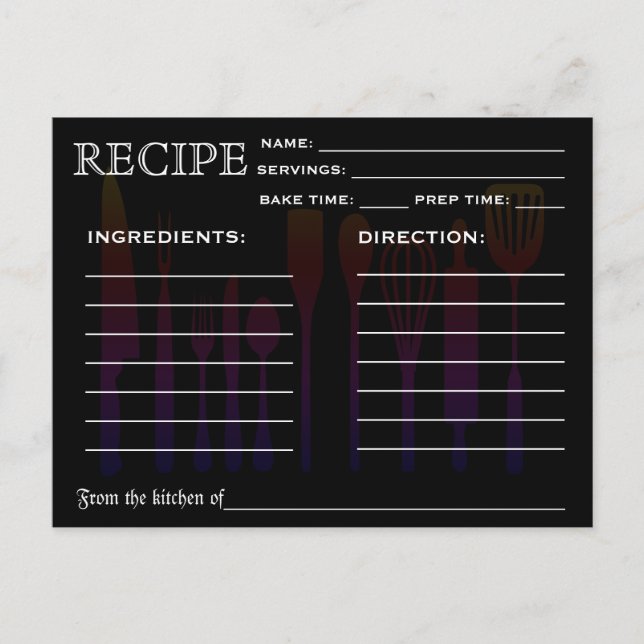 Köksstrimlad Verktyg för Retro Recipe-kort Vykort (Framsida)