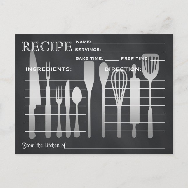 Köksstrimlad Verktyg för Retro Recipe-kort Vykort (Framsida)
