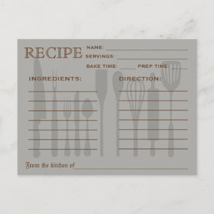 Köksstrimlad Verktyg för Retro Recipe-kort Vykort