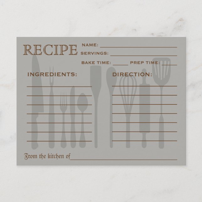 Köksstrimlad Verktyg för Retro Recipe-kort Vykort (Framsida)