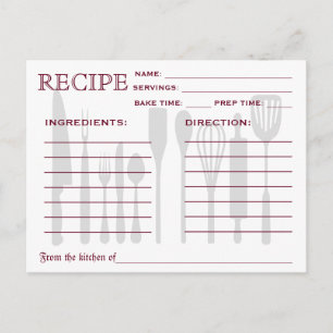 Köksstrimlad Verktyg för Retro Recipe-kort Vykort