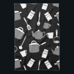 Köksverktyg och köksprogram | Svartvit och Grått Kökshandduk<br><div class="desc">Den moderna köksstaden har en roligt och ett köksliknande mönster i en modern svart och vit färg palett med grått-accenter. En stilfull roligt och ett nyttigt tillägg till din kökshandduk, en nytänksam hemgåva till kocken i ditt liv, eller en snyggt köksgåva till vilken tillfälle som helst. Designad som mall kan...</div>