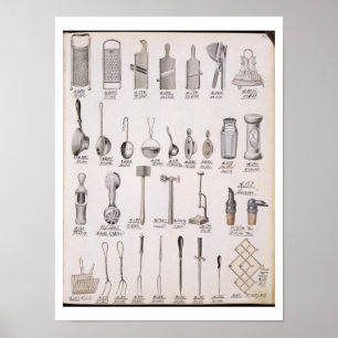 Kökutensils, från en handelkatalog av mest domes poster