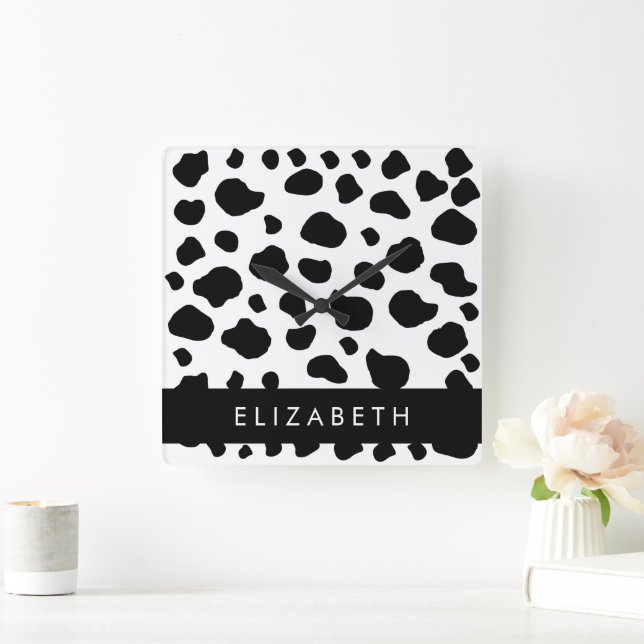 Kokutskrift, Kokfläckar, Svart och vitt, ditt namn Fyrkantig Klocka (Hem)