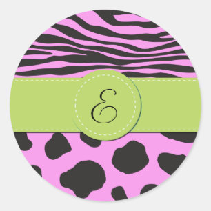 Kokutskrift, Kokspatter, Zebra ränder, Monogram Runt Klistermärke