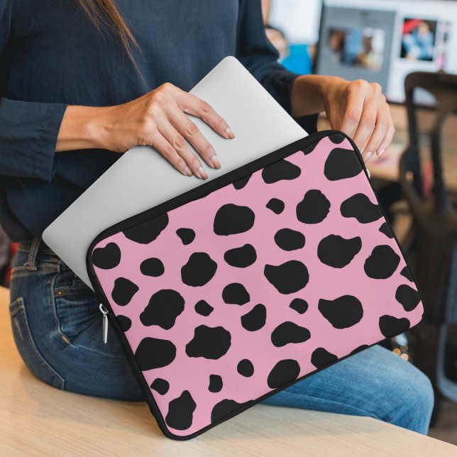 Kokutskrift, Mönster, Koddekor, Rosa Cow Laptop Fodral (Skapare uppladdad)