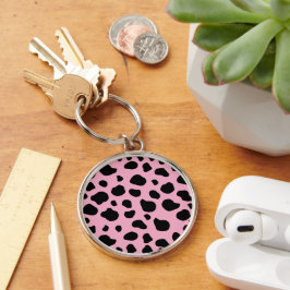 Kokutskrift, Mönster, Koddekor, Rosa Cow Rund Silverfärgad Nyckelring