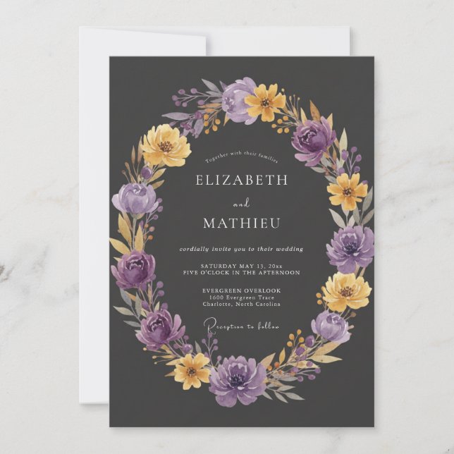 Kol Amethyst Ranunculus Eukalyptus Bröllop Inbjudningar (Framsida)