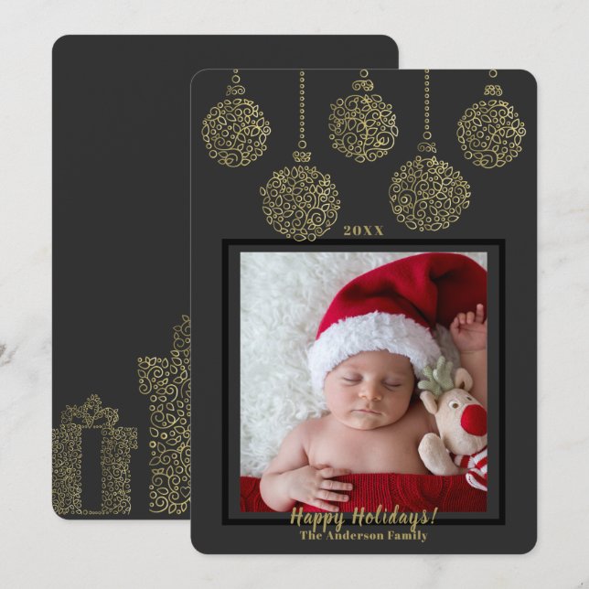 Kol Guld Ornamenter Modern Holiday Foto #2 Inbjudningar (Fram/baksida)