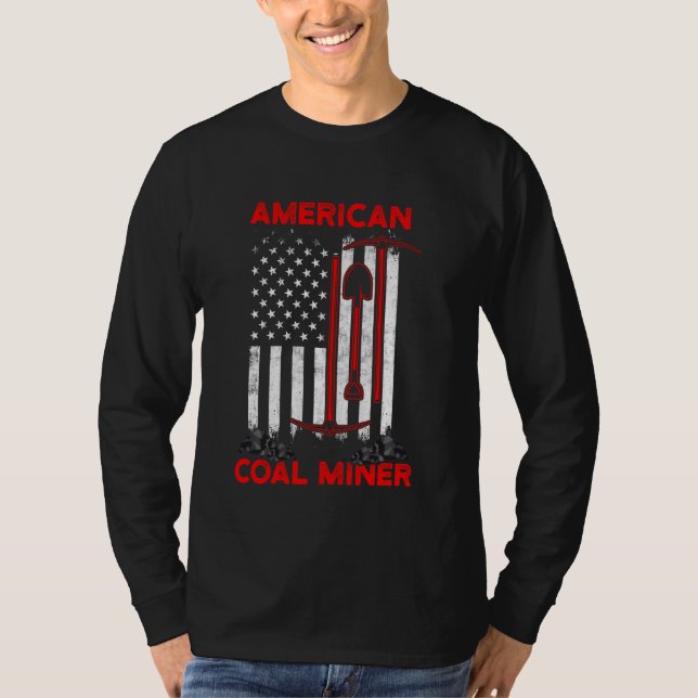 Kol Miner US Flaggor Funny Gining Mine Worker T Shirt (Framsida)