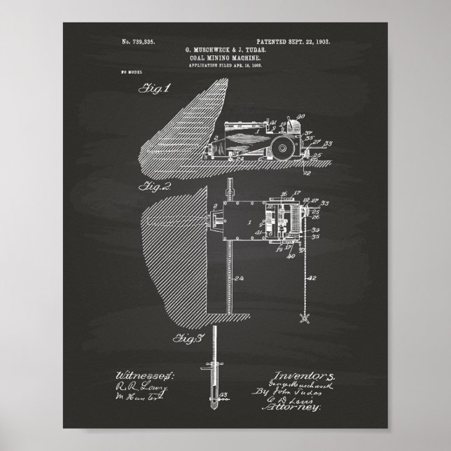 Kol Mining Maskin 1903 Patent Art Chalkboard Poster (Framsidan)