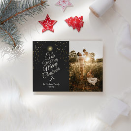 Kol mycket glad jul trädfamiljporträtt julkort