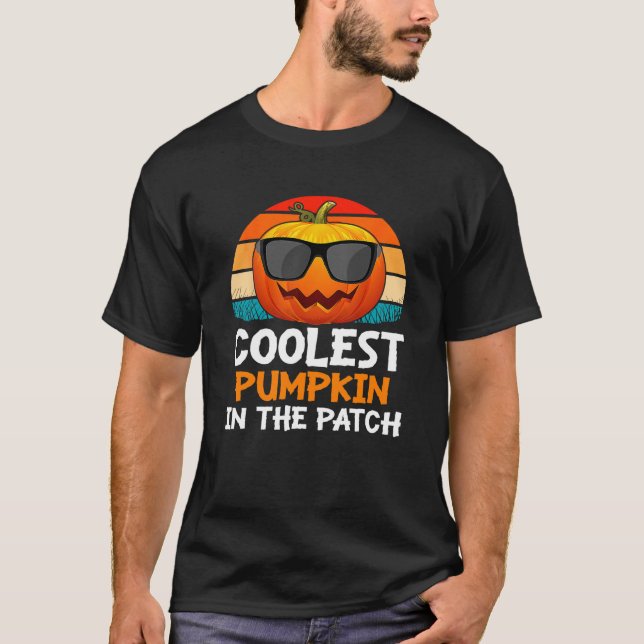 Kol Pumpkin i Patch Retro Halloween Boys T Shirt (Framsida)