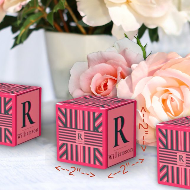 Kol Rosa Ränder Redigerbar Elegant Monogram Presentaskar (Skapare uppladdad)