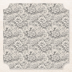 Kol svarta och vita etsade blommor Klassisk Underlägg Papper