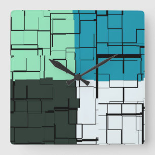Kol White Teal Grönt Aqua Blue Modern Mönster Fyrkantig Klocka