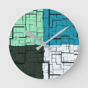 Kol White Teal Grönt Aqua Blue Modern Mönster Rund Klocka