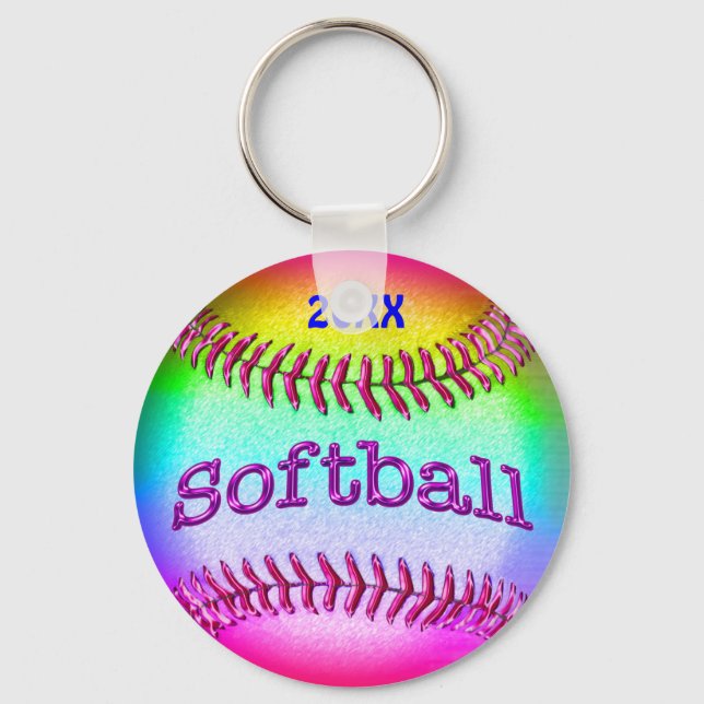 Kolast Rainbow TEAM Softball Keychains med ÅR Nyckelring (Framsida)