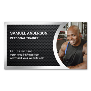 Kolfiber Silver Fitness Personlig Tränare Foto Magnetiska Visitkort