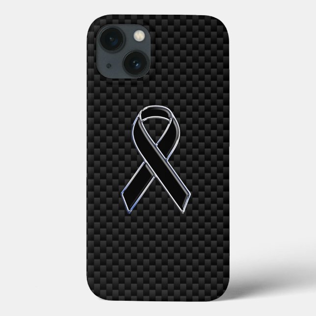 Kolfiberfiber i Chrome Stil Black Ribbon Awareness (Baksida)