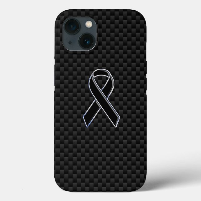 Kolfiberfiber i Chrome Stil Black Ribbon Awareness (Baksida)