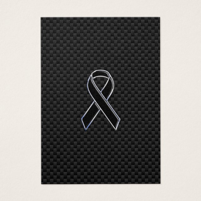 Kolfiberfiber i Chrome Stil Black Ribbon Awareness Visitkort (Framsidan)