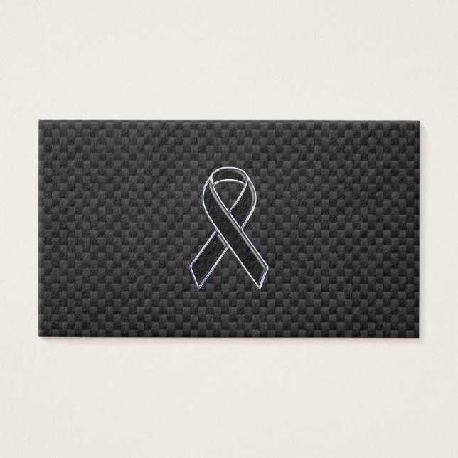 Kolfiberfiber i Chrome Stil Black Ribbon Awareness Visitkort (Framsidan)