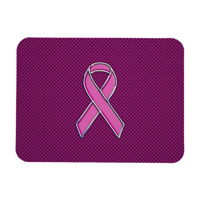 Kolfiberfiber i Chrome Stil Rosa Ribbon Awareness  Magnet (Horisontell)